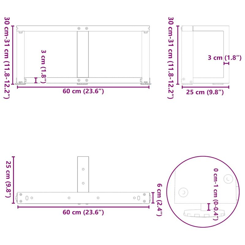 Casa si Gradina - Mobilier - Feronerie si accesorii mobila - Picioare masuta de cafea in forma de T, 2 buc alb Otel, mărime 60x25x(30-31) cm - Infinity.ro