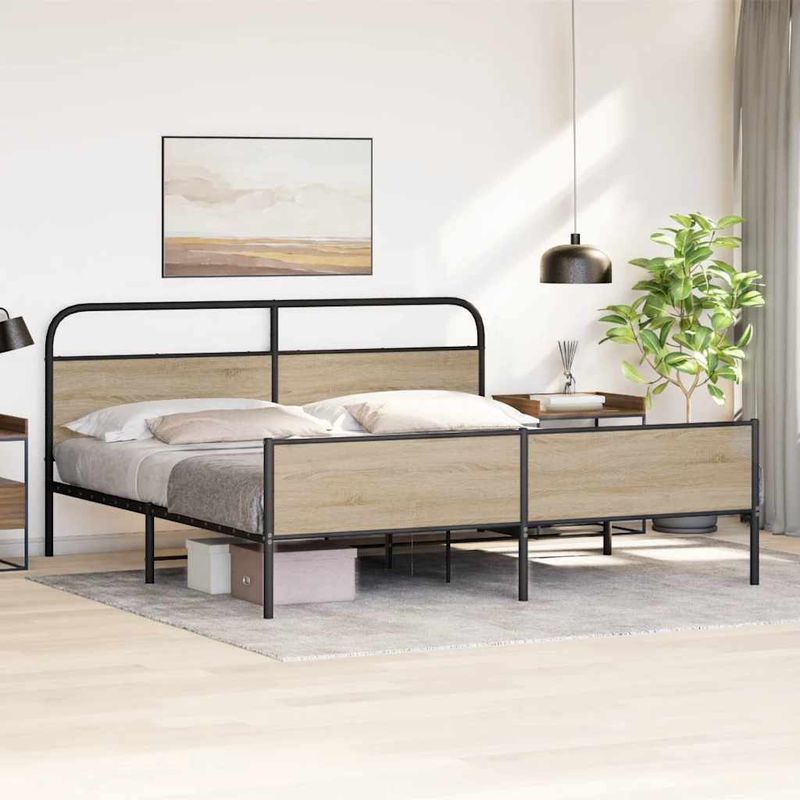 Casa si Gradina - Mobilier - Paturi si accesorii - Paturi - Cadru de pat metalic fara saltea, stejar fumuriu, 183x213 cm - Infinity.ro