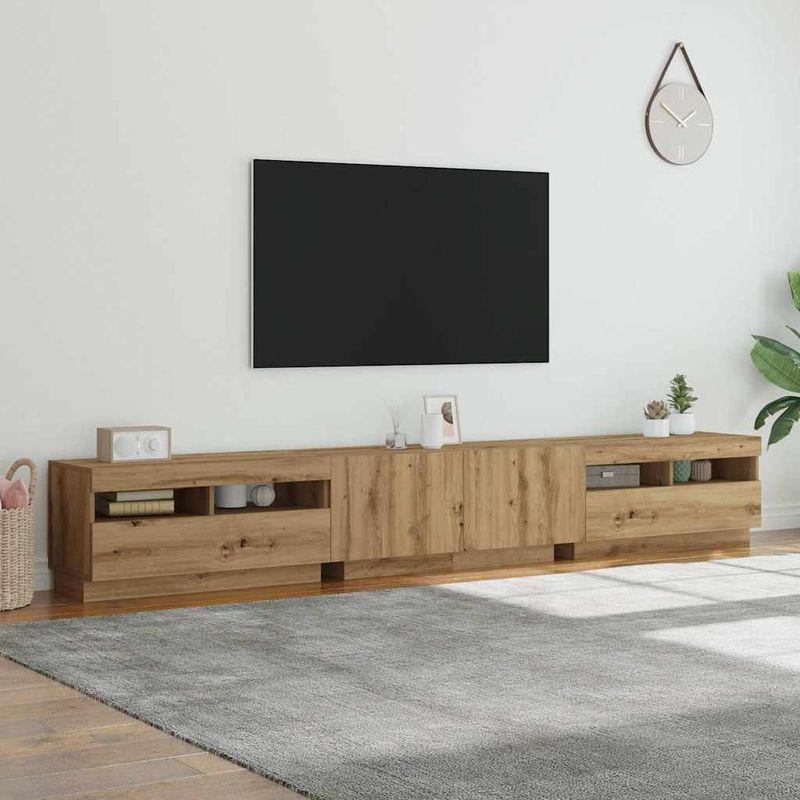 Casa si Gradina - Mobilier - Comode si corpuri - Comode - Dulap TV cu LED stejar artizanal 260x35x40 cm lemn prelucrat - Infinity.ro