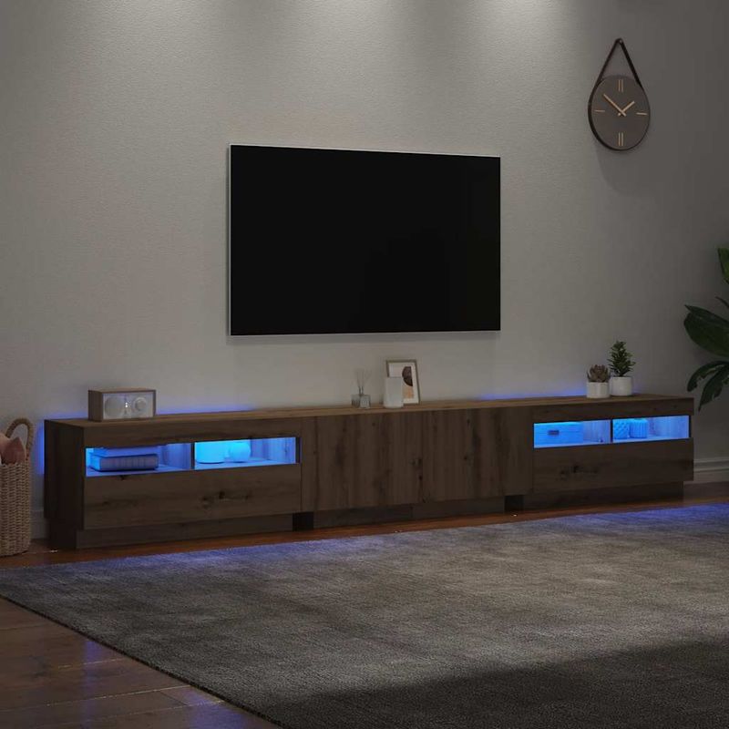 Casa si Gradina - Mobilier - Comode si corpuri - Comode - Dulap TV cu LED stejar artizanal 260x35x40 cm lemn prelucrat - Infinity.ro