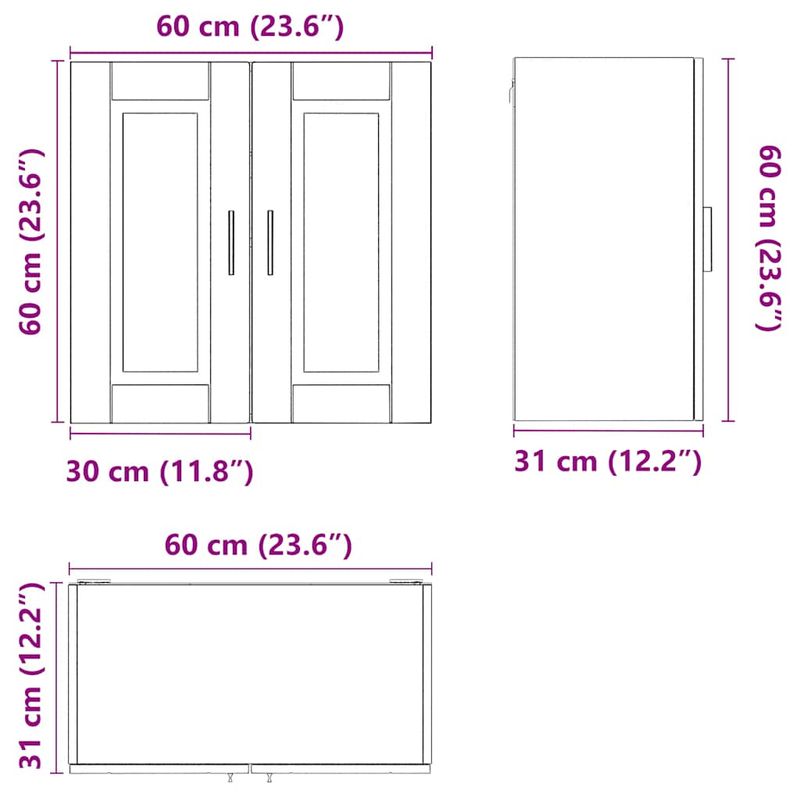 Casa si Gradina - Mobilier - Comode si corpuri - Corpuri bucatarie - Dulap de bucatarie „Porto” din lemn de stejar artizanal, model 1x dulap de perete (2 uși), mărime 60x31x60 cm - Infinity.ro