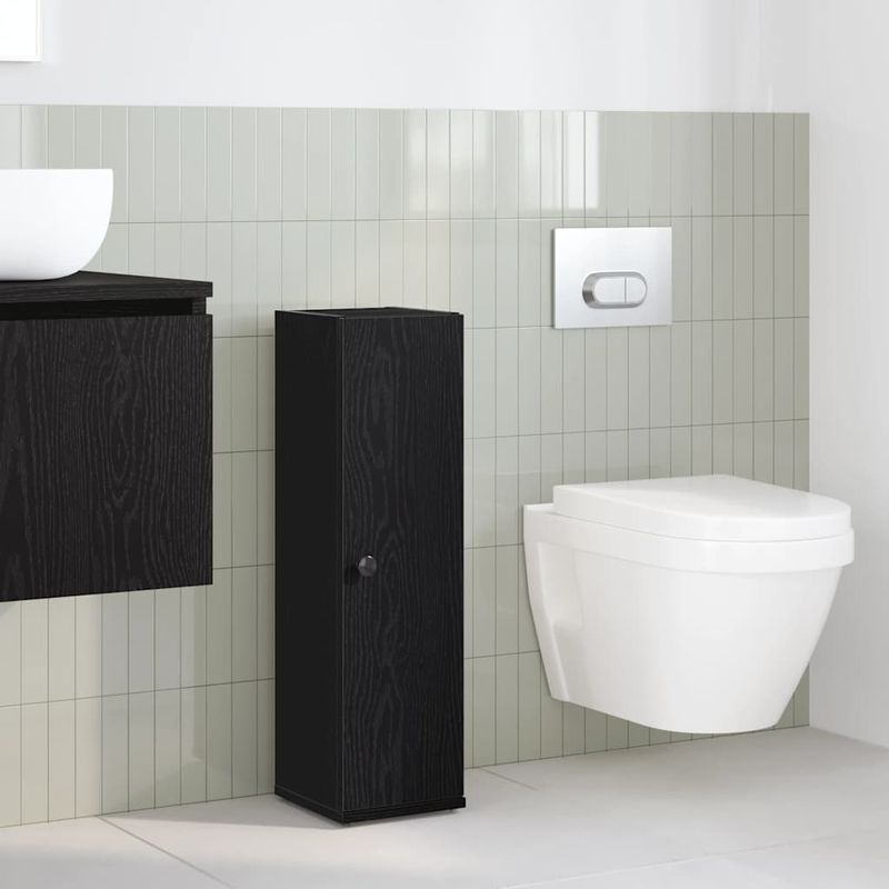 Casa si Gradina - Mobilier - Mobilier baie - Comode baie - Dulap de baie cu suport role, negru, 20,5x22x72 cm - Infinity.ro
