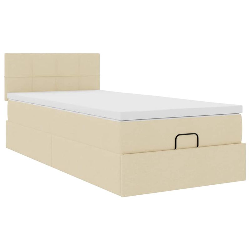 Casa si Gradina - Mobilier - Paturi si accesorii - Paturi - Pat otoman cu saltea crem 90x200 cm stofa, model cu blocuri pătrate - Infinity.ro