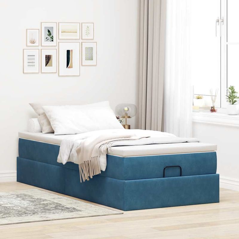 Casa si Gradina - Mobilier - Paturi si accesorii - Paturi - Cadru de pat otoman cu saltea Albastru inchis 80x200cm catifea - Infinity.ro