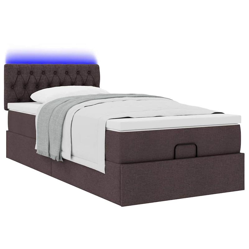 Casa si Gradina - Mobilier - Paturi si accesorii - Paturi - Pat otoman cu saltea tesatura maro inchis 100x200 cm, model design cu nasturi - Infinity.ro