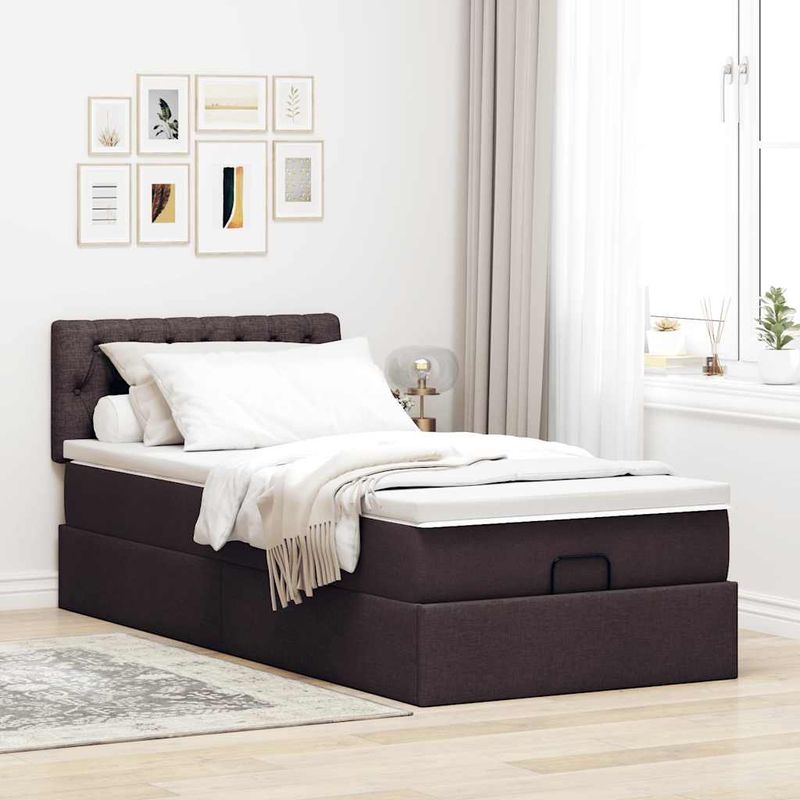 Casa si Gradina - Mobilier - Paturi si accesorii - Paturi - Pat otoman cu saltea tesatura maro inchis 100x200 cm, model design cu nasturi - Infinity.ro