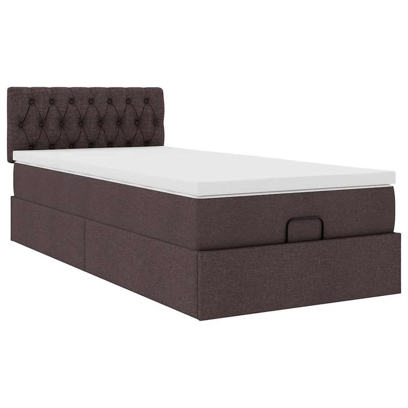 Casa si Gradina - Mobilier - Paturi si accesorii - Paturi - Pat otoman cu saltea tesatura maro inchis 100x200 cm, model design cu nasturi - Infinity.ro