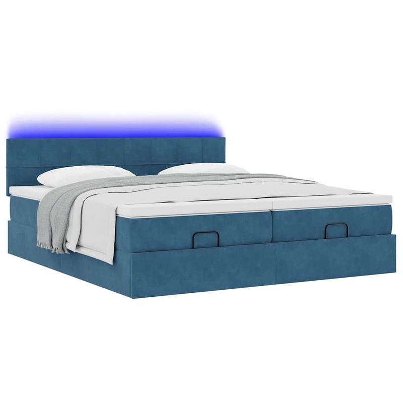 Casa si Gradina - Mobilier - Paturi si accesorii - Paturi - Cadru de pat otoman saltele Albastru inchis 200x200cm catifea - Infinity.ro
