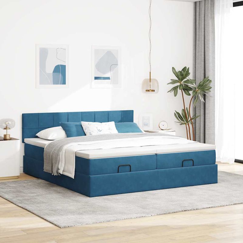 Casa si Gradina - Mobilier - Paturi si accesorii - Paturi - Cadru de pat otoman saltele Albastru inchis 200x200cm catifea - Infinity.ro