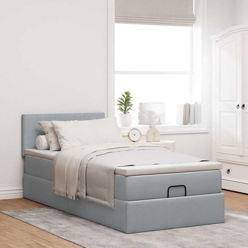 Casa si Gradina - Mobilier - Paturi si accesorii - Paturi - Cadru de pat otoman cu saltea tesatura gri deschis 90x190cm - Infinity.ro