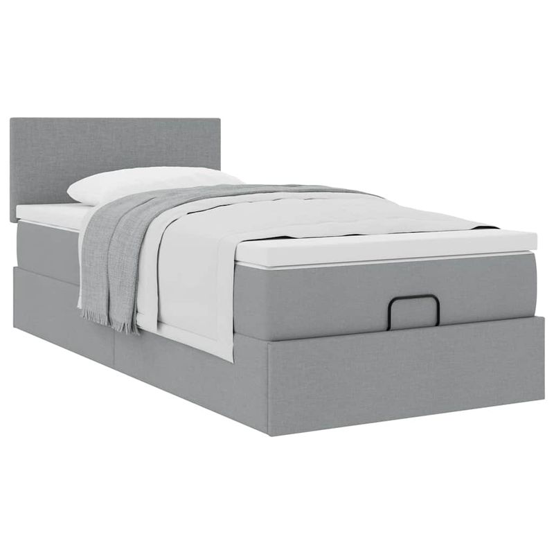 Casa si Gradina - Mobilier - Paturi si accesorii - Paturi - Cadru de pat otoman cu saltea tesatura gri deschis 90x190cm - Infinity.ro