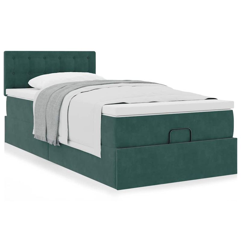 Casa si Gradina - Mobilier - Paturi si accesorii - Paturi - Cadru de pat otoman cu saltea catifea verde inchis 90x200cm - Infinity.ro