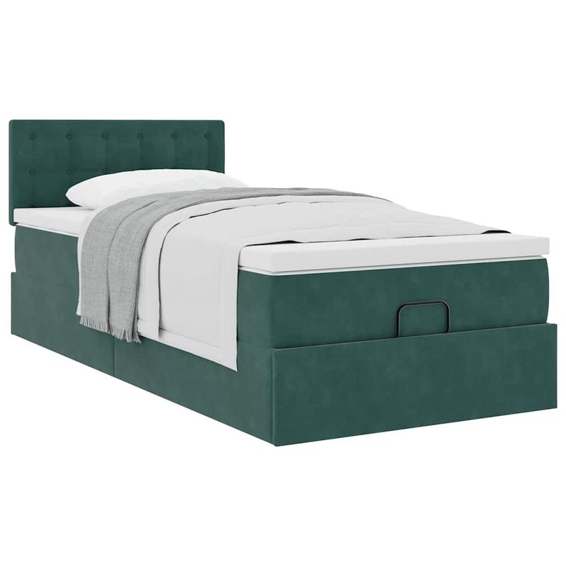 Casa si Gradina - Mobilier - Paturi si accesorii - Paturi - Cadru de pat otoman cu saltea catifea verde inchis 90x200cm - Infinity.ro