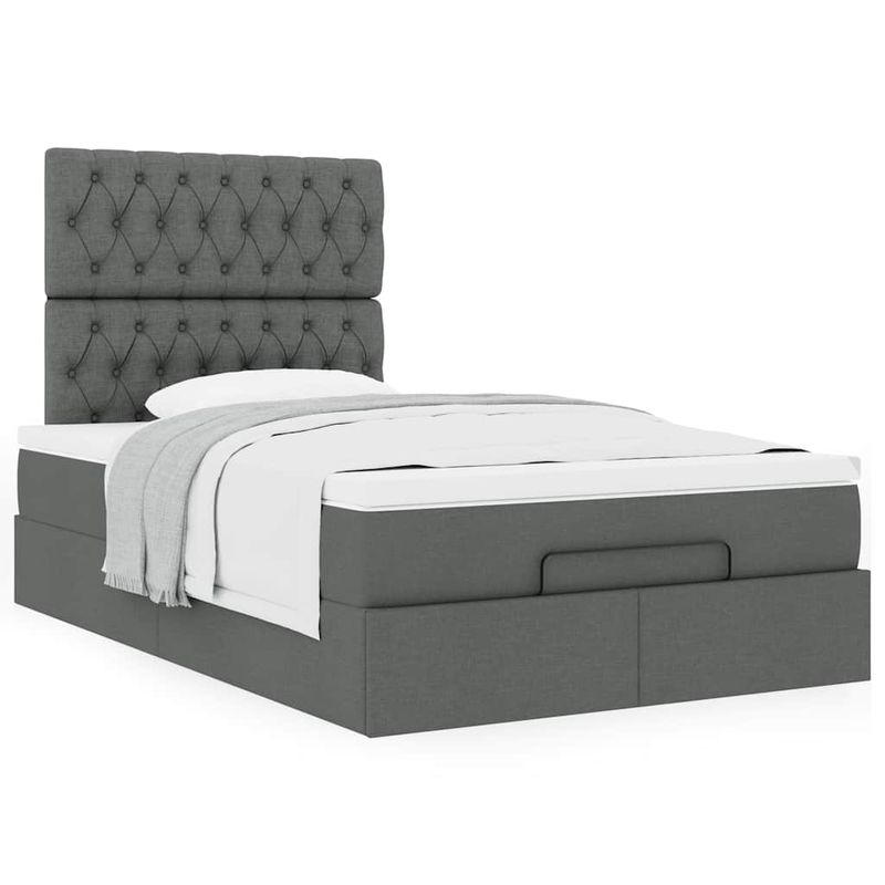 Casa si Gradina - Mobilier - Paturi si accesorii - Paturi - Cadru pat otoman cu saltea tesatura gri inchis 120x200 cm - Infinity.ro