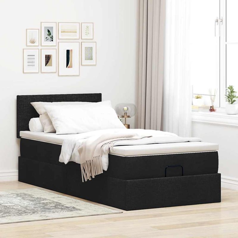 Casa si Gradina - Mobilier - Paturi si accesorii - Paturi - Cadru pat otoman cu saltea tesatura neagra 80x200 cm - Infinity.ro