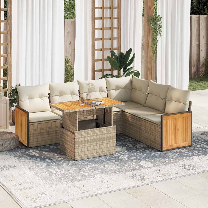 Casa si Gradina - Gradina si terasa - Mobilier exterior - Seturi mobila gradina - Set canapele gradina cu perne 7 piese bej poliratan/lemn acacia - Infinity.ro