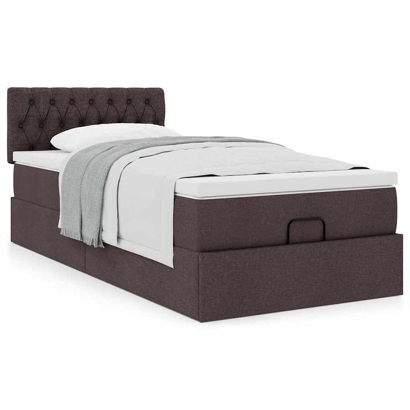 Casa si Gradina - Mobilier - Paturi si accesorii - Paturi - Cadru de pat otoman cu saltea tesatura maro inchis 90x190cm - Infinity.ro