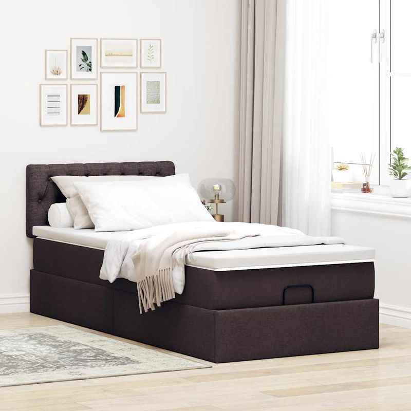 Casa si Gradina - Mobilier - Paturi si accesorii - Paturi - Cadru de pat otoman cu saltea tesatura maro inchis 90x190cm - Infinity.ro