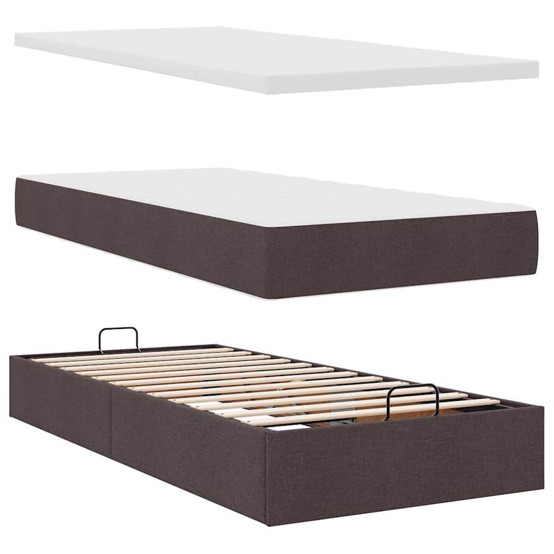 Casa si Gradina - Mobilier - Paturi si accesorii - Paturi - Cadru de pat otoman cu saltea tesatura maro inchis 90x190cm - Infinity.ro