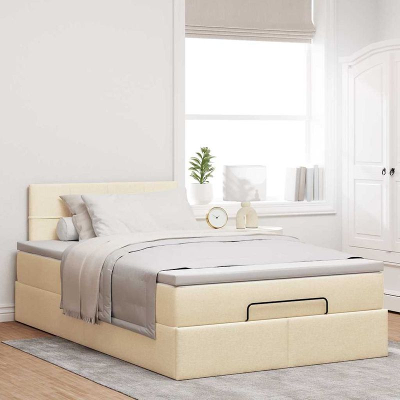 Casa si Gradina - Mobilier - Paturi si accesorii - Paturi - Cadru de pat otoman cu saltea crem 120x190cm stofa - Infinity.ro