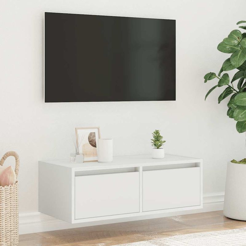 Casa si Gradina - Mobilier - Comode si corpuri - Comode - Dulap TV cu lumini LED alb 75x35,5x25 cm - Infinity.ro