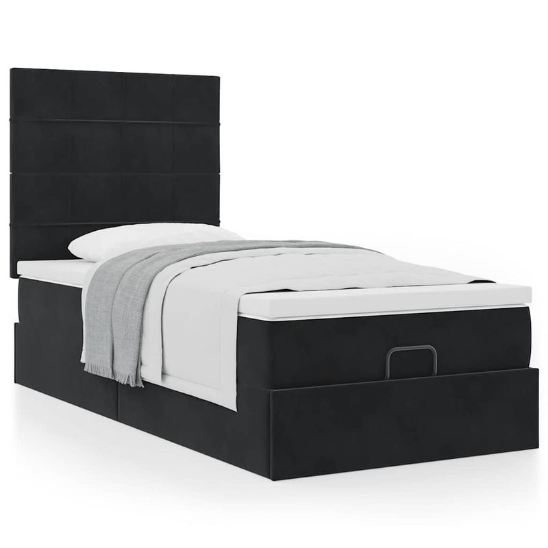 Casa si Gradina - Mobilier - Paturi si accesorii - Paturi - Cadru de pat otoman cu saltele, catifea neagra 100x200cm - Infinity.ro