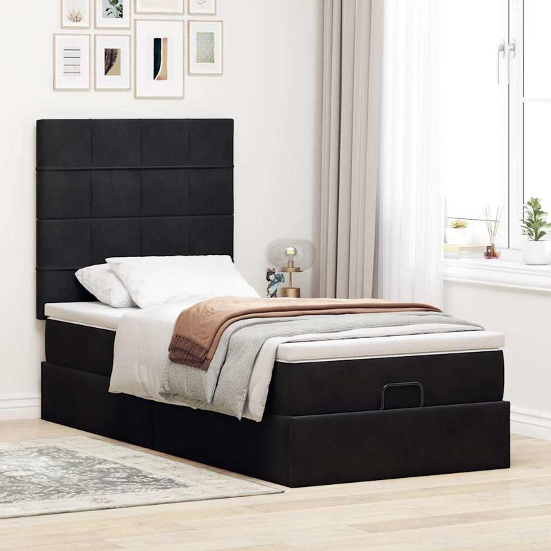 Casa si Gradina - Mobilier - Paturi si accesorii - Paturi - Cadru de pat otoman cu saltele, catifea neagra 100x200cm - Infinity.ro