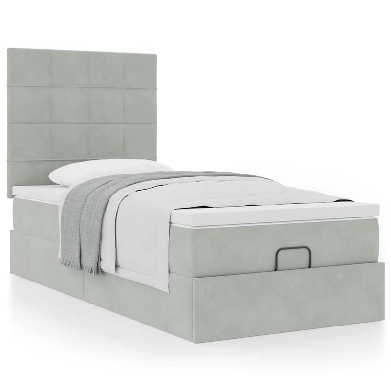 Casa si Gradina - Mobilier - Paturi si accesorii - Paturi - Cadru de pat otoman cu saltele Gri deschis 90x200cm catifea - Infinity.ro