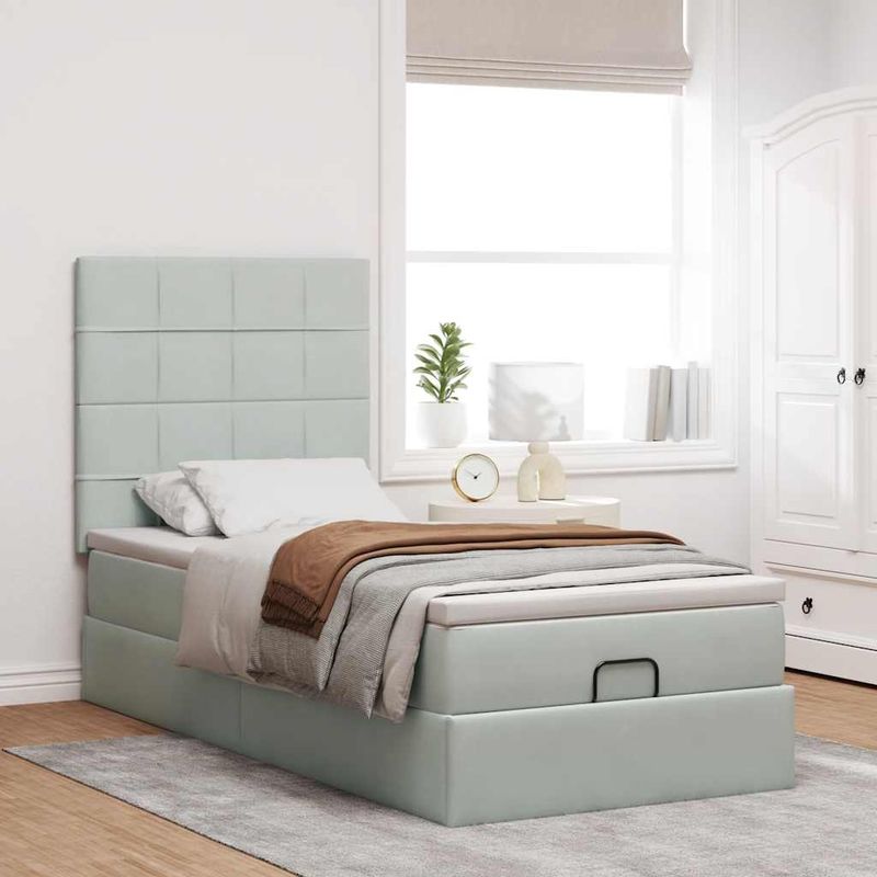 Casa si Gradina - Mobilier - Paturi si accesorii - Paturi - Cadru de pat otoman cu saltele Gri deschis 90x200cm catifea - Infinity.ro