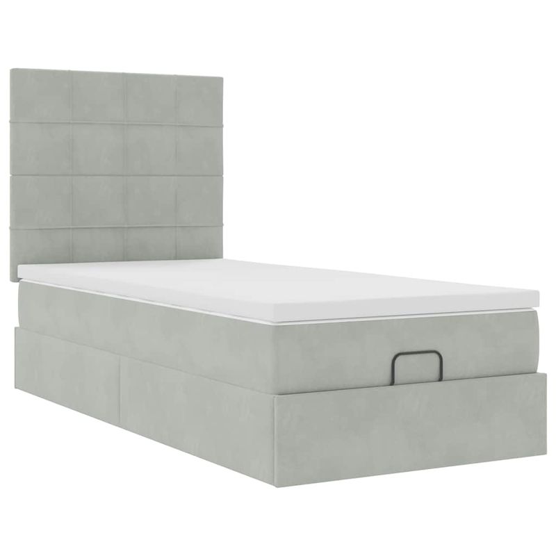 Casa si Gradina - Mobilier - Paturi si accesorii - Paturi - Cadru de pat otoman cu saltele Gri deschis 90x200cm catifea - Infinity.ro