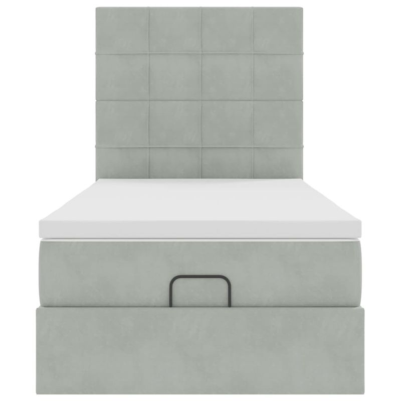 Casa si Gradina - Mobilier - Paturi si accesorii - Paturi - Cadru de pat otoman cu saltele Gri deschis 90x200cm catifea - Infinity.ro