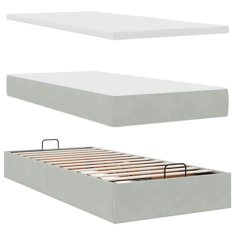 Casa si Gradina - Mobilier - Paturi si accesorii - Paturi - Cadru de pat otoman cu saltele Gri deschis 90x200cm catifea - Infinity.ro