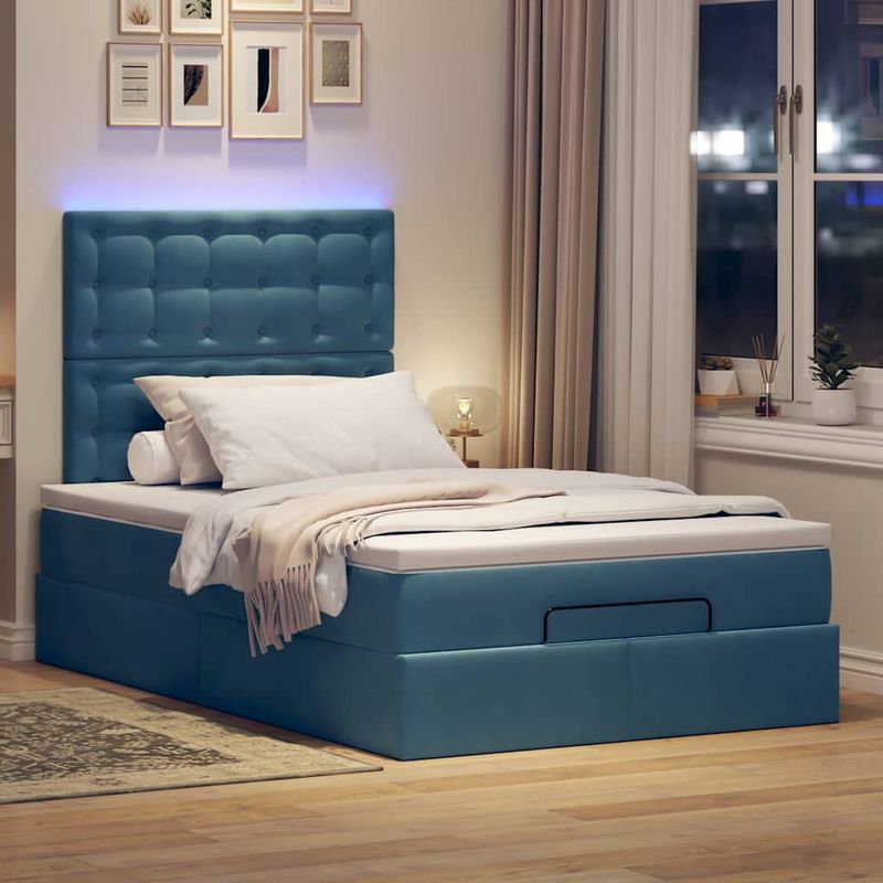 Casa si Gradina - Mobilier - Paturi si accesorii - Paturi - Cadru pat otoman cu saltele Albastru inchis 120x200cm catifea - Infinity.ro