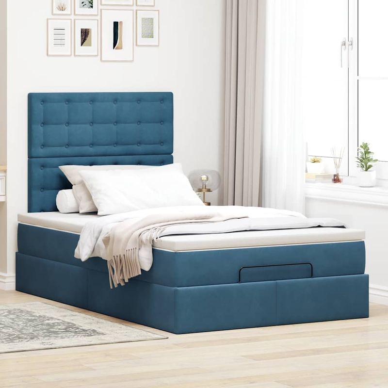 Casa si Gradina - Mobilier - Paturi si accesorii - Paturi - Cadru pat otoman cu saltele Albastru inchis 120x200cm catifea - Infinity.ro