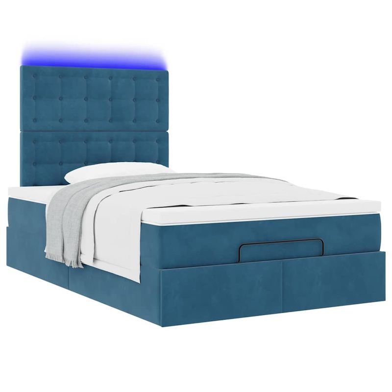 Casa si Gradina - Mobilier - Paturi si accesorii - Paturi - Cadru pat otoman cu saltele Albastru inchis 120x200cm catifea - Infinity.ro