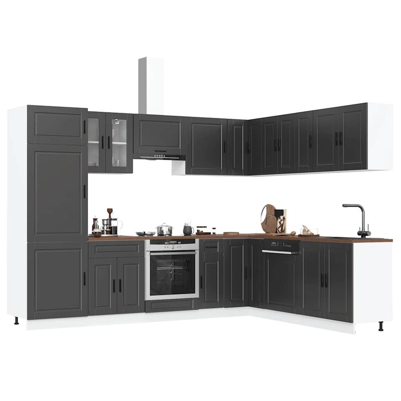 Casa si Gradina - Mobilier - Comode si corpuri - Corpuri bucatarie - Set dulap de bucatarie 14 piese „Porto” lemn negru prelucrat - Infinity.ro