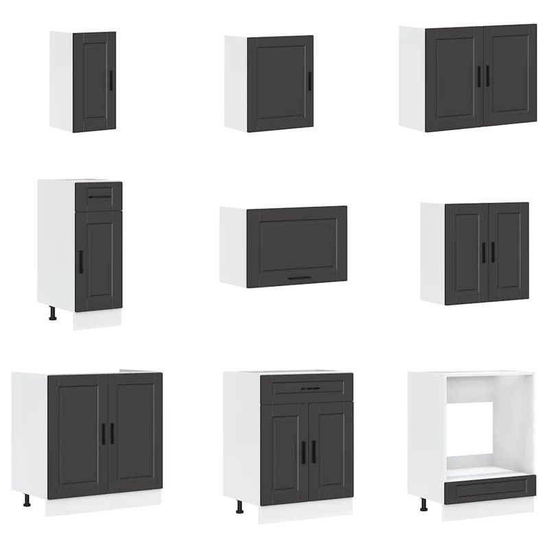 Casa si Gradina - Mobilier - Comode si corpuri - Corpuri bucatarie - Set dulap de bucatarie 14 piese „Porto” lemn negru prelucrat - Infinity.ro
