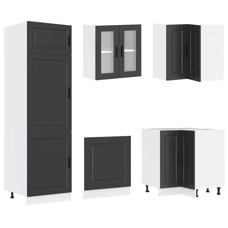 Casa si Gradina - Mobilier - Comode si corpuri - Corpuri bucatarie - Set dulap de bucatarie 14 piese „Porto” lemn negru prelucrat - Infinity.ro