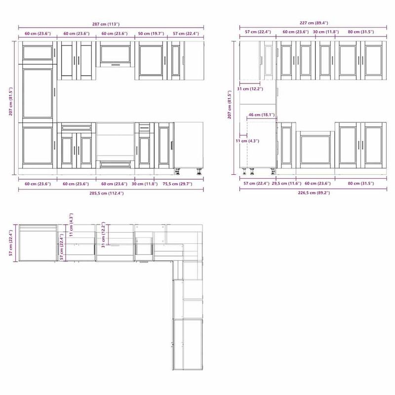Casa si Gradina - Mobilier - Comode si corpuri - Corpuri bucatarie - Set dulap de bucatarie 14 piese „Porto” lemn negru prelucrat - Infinity.ro