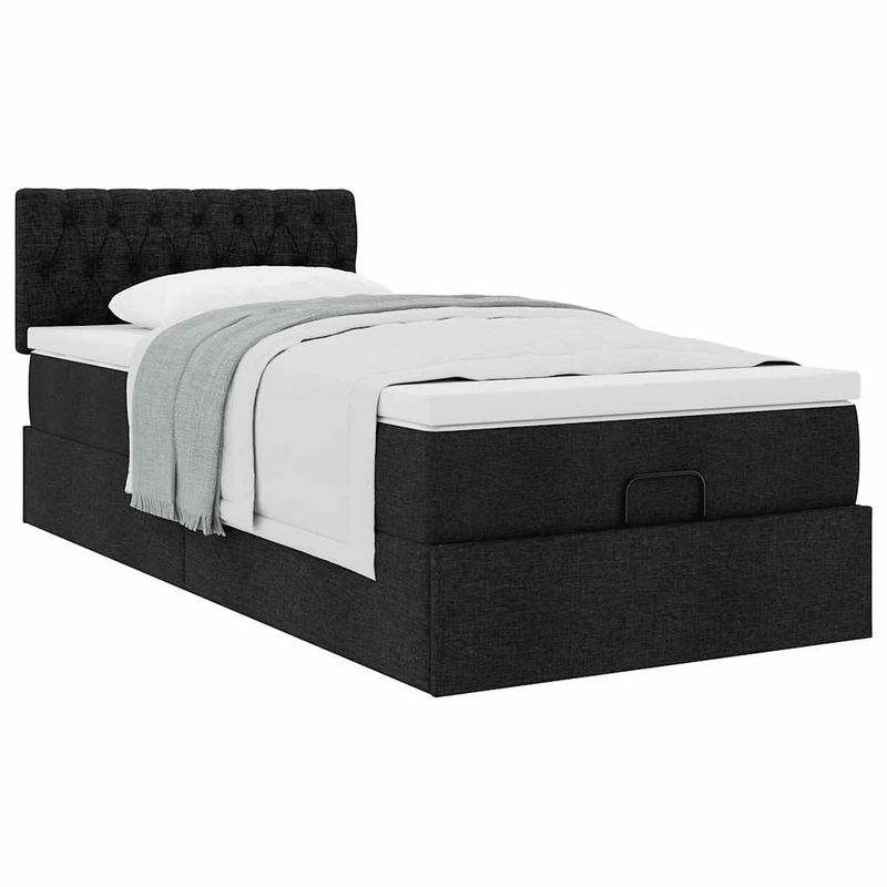 Casa si Gradina - Mobilier - Paturi si accesorii - Paturi - Cadru pat otoman cu saltea tesatura neagra 90x200cm - Infinity.ro