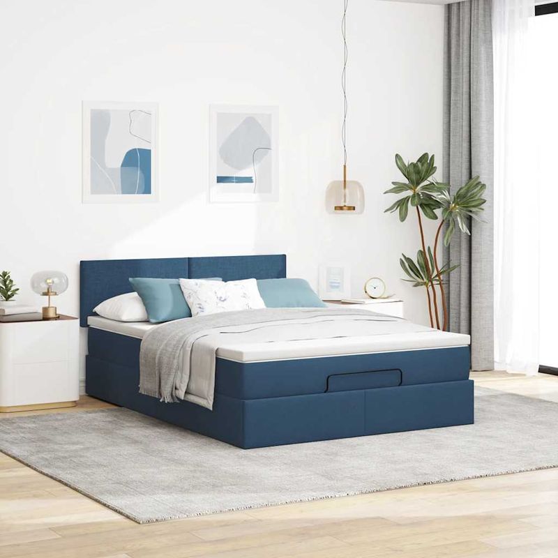 Casa si Gradina - Mobilier - Paturi si accesorii - Paturi - Cadru de pat otoman cu saltea tesatura albastra 140x200cm - Infinity.ro