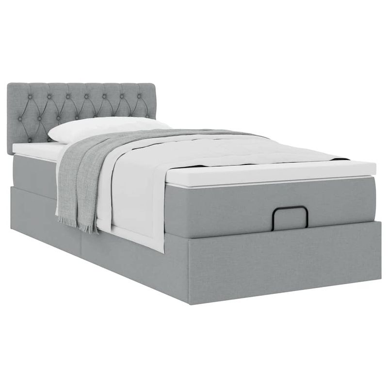 Casa si Gradina - Mobilier - Paturi si accesorii - Paturi - Cadru pat otoman cu saltea tesatura gri deschis 100x200cm - Infinity.ro
