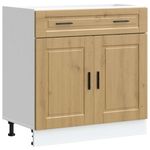 Casa si Gradina - Mobilier - Comode si corpuri - Corpuri bucatarie - Dulap de baza de bucatarie „Porto” din lemn de stejar artizanal, model 1x dulap inferior (2 uși 2 sertare), mărime 80x46x81.5 cm - Infinity.ro