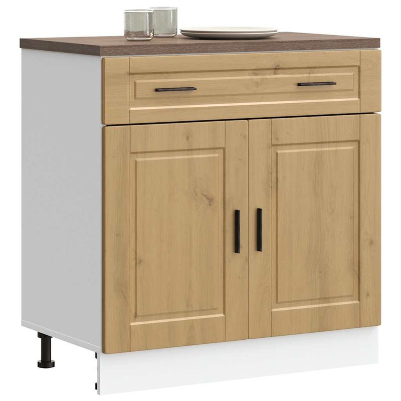 Casa si Gradina - Mobilier - Comode si corpuri - Corpuri bucatarie - Dulap de baza de bucatarie „Porto” din lemn de stejar artizanal, model 1x dulap inferior (2 uși 2 sertare), mărime 80x46x81.5 cm - Infinity.ro