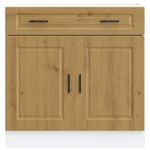 Casa si Gradina - Mobilier - Comode si corpuri - Corpuri bucatarie - Dulap de baza de bucatarie „Porto” din lemn de stejar artizanal, model 1x dulap inferior (2 uși 2 sertare), mărime 80x46x81.5 cm - Infinity.ro