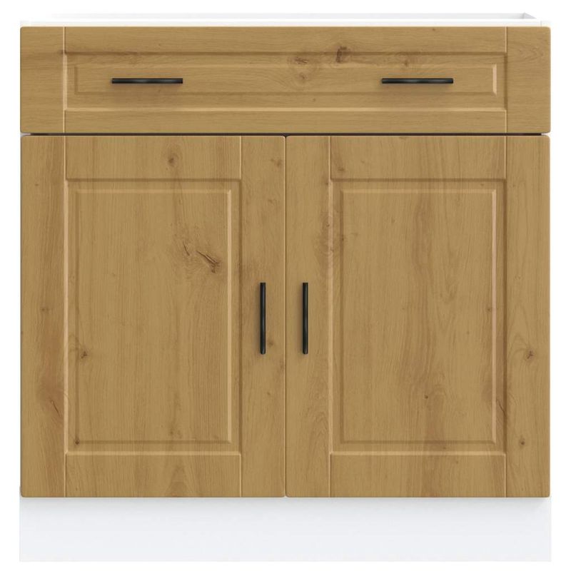 Casa si Gradina - Mobilier - Comode si corpuri - Corpuri bucatarie - Dulap de baza de bucatarie „Porto” din lemn de stejar artizanal, model 1x dulap inferior (2 uși 2 sertare), mărime 80x46x81.5 cm - Infinity.ro