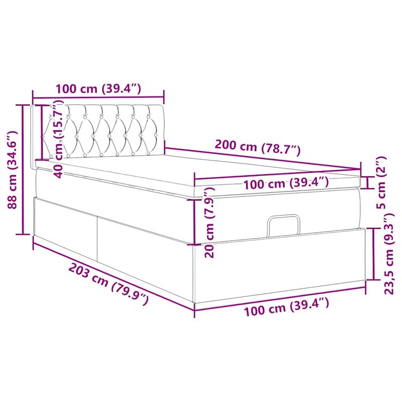 Casa si Gradina - Mobilier - Paturi si accesorii - Paturi - Cadru pat otoman cu saltea tesatura gri deschis 100x200cm - Infinity.ro