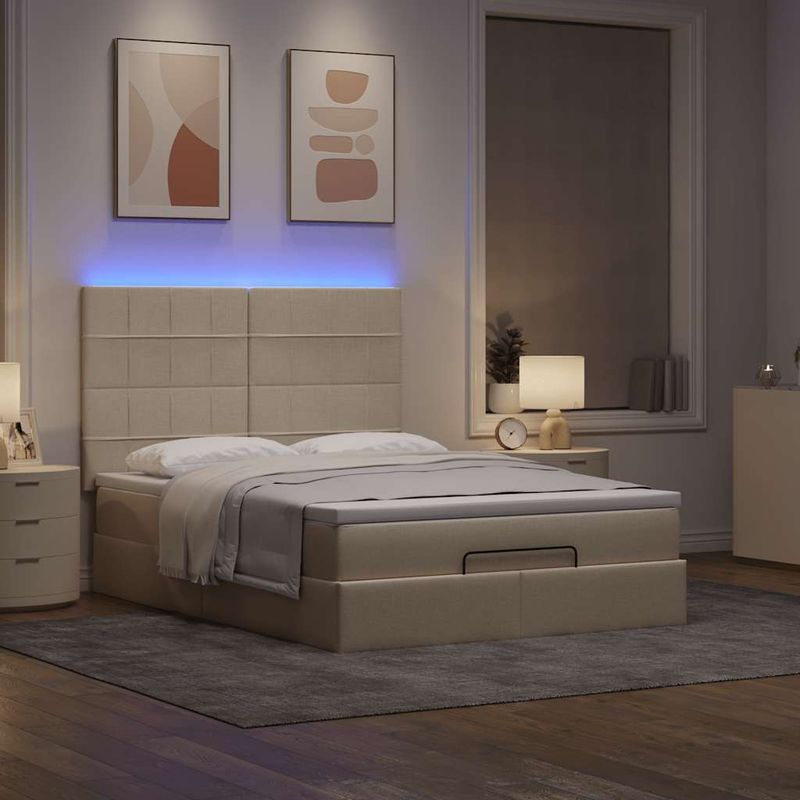 Casa si Gradina - Mobilier - Paturi si accesorii - Paturi - Cadru de pat otoman cu saltea crem 140x200cm stofa - Infinity.ro