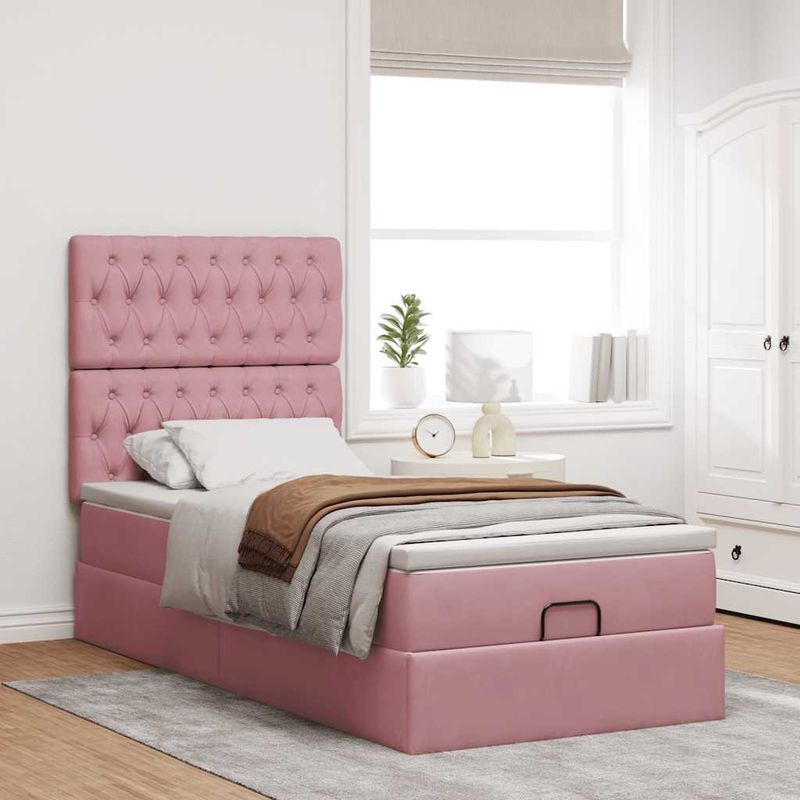 Casa si Gradina - Mobilier - Paturi si accesorii - Paturi - Cadru de pat otoman cu saltele, catifea roz 90x190cm - Infinity.ro