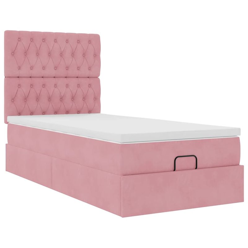 Casa si Gradina - Mobilier - Paturi si accesorii - Paturi - Cadru de pat otoman cu saltele, catifea roz 90x190cm - Infinity.ro